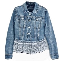 Pilcro And The Letterpress Denim Jacket Size M Womens Blue Gingham Jean Button - £51.78 GBP