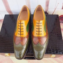 Handmade Men&#39;s Multi Color Leather Shoes, Men Wing Tip Brogue Dress Formal Shoes - £110.60 GBP