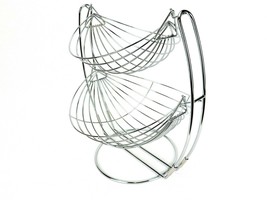 Countertop Double-Tier Hanging Fruit Basket, Chromed Wire, Hammock Style, #L1660 - £11.71 GBP