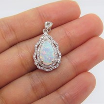 2.00Ct Pear Cut Fire Opal Teardrop Shape Pendant 14K White Gold Plated - £100.04 GBP