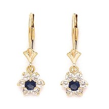 Women/Children&#39;s 14K Gold Sapphire September Birthstone Flower Dangle Earrings - £71.44 GBP