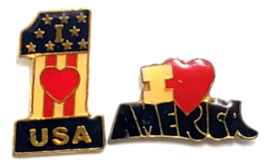 Vintage Patriotic Enamel Pins Lot of 2 Red Heart USA Number One &amp; I Love... - $273.99 MXN