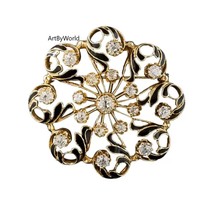 Victorian Retrospective Diamond Black Enamel Brooch, Diamond Brooch - £266.18 GBP