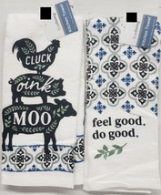 2 Different Cotton Towels(14&quot;x24&quot;)FARM Animals,Cluck,Oink, Moo,Feel &amp; Do Good,Tl - £10.27 GBP