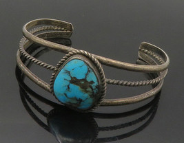 NAVAJO 925 Sterling Silver - Vintage Turquoise Split Twist Cuff Bracelet- BT6534 - £131.47 GBP