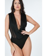 Women&#39;s Black Pleated Overlap Front Bodysuit (S) - £19.07 GBP