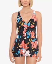 Swim Solutions Swim Dress Tummy Control Black Floral Print Size 10 $109 - Nwt - £21.20 GBP