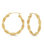 14K yellow gold hoop earrings for women unique twisted design 1 inch in ... - €301,34 EUR
