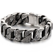 Heavy Stainless Steel Bracelet Men&#39;s Vintage Pattern Link Chain Hand Bracelets M - £30.89 GBP