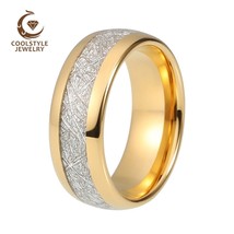 8MM Men Women Tungsten Carbide Ring Yellow Gold Wedding Band With Meteorite Inla - £19.98 GBP