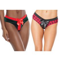 Angelique Coquette Women&#39;s Holiday Panty Pack- Present Style Bow Crotchless Unde - £22.76 GBP