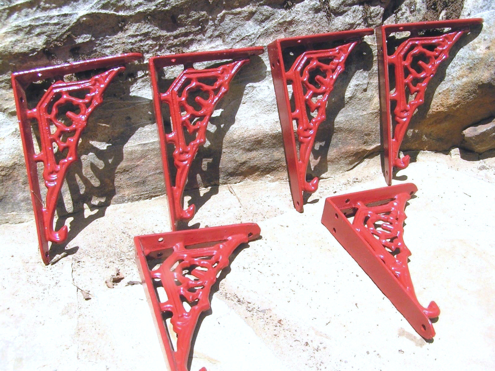 6 Cast Iron RED Braces Tiny Small Bracket Corbels SIX bz - $69.99