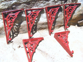 6 Cast Iron RED Braces Tiny Small Bracket Corbels SIX bz - £55.63 GBP