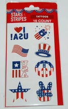 Temporary Tattoos Red White Blue USA Stars Stripes Flag Fireworks 16 Count NEW - £6.59 GBP