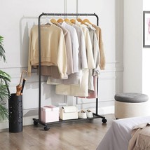 Simple Black Steel Tube Rolling Garment Clothes Rack with Bottom Mesh Shelf - $2,607.26 MXN
