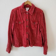 Coldwater Creek Red Velvet Embroidered Jean Jacket Style Women&#39;s Sz Large Boho - £19.58 GBP
