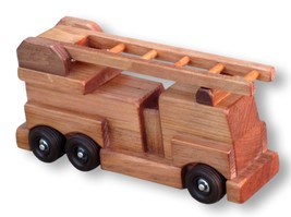 FIRE ENGINE LADDER TRUCK WOOD TOY Amish Handmade Wood First Responder To... - $61.99
