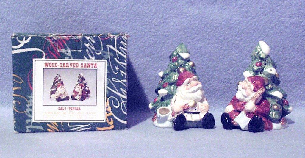 Fitz and Floyd Omnibus Wood-Carved Santa 1995 Salt & Pepper Set 2066/193 NIB - $12.99