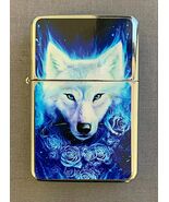 White Wolf Blue Roses Flip Top Oil Lighter Windproof - $271.93 MXN