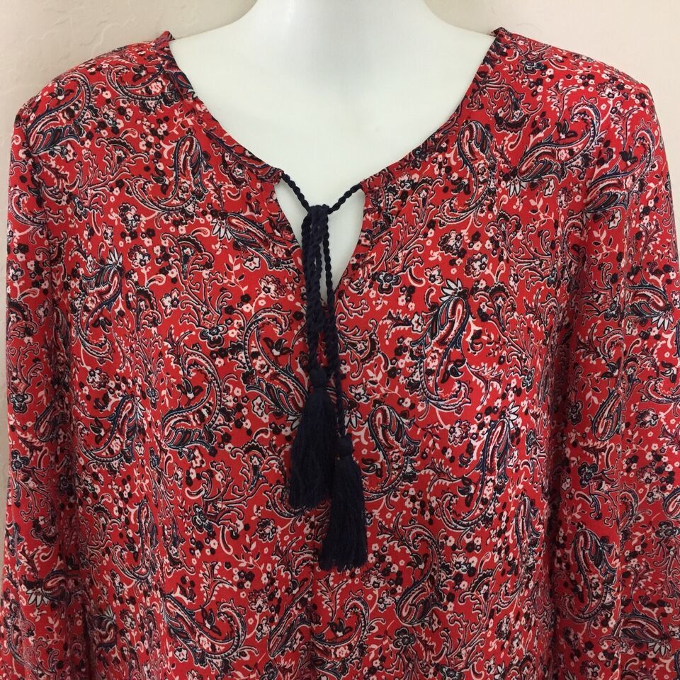 Primary image for By Design Womens Red Blue Paisley Bohemian Floral Blouse Dressy Work Size Medium