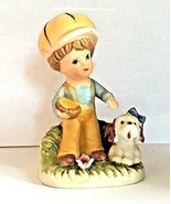 Homco figurine little boy with yellow hat and his dog vintage 1430-c rare - £2.78 GBP