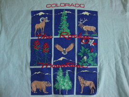 Vintage Colorado Rocky Mountains Nature Animals Blue Men&#39;s T Shirt M - £20.12 GBP