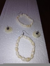 2 Pairs Pierced Earrings, Shell Hoops &amp; Pearlized White Button Posts - £31.69 GBP