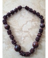 Brown Wooden Round Beaded Necklace approximately 25 inch - £15.66 GBP