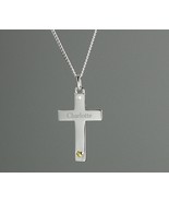 Personalised Sterling Silver Cross with 9ct Gold Heart & CZ Necklace, Christenin - £33.81 GBP