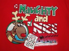 Vintage Naughty and Nice Liar Rudolph Reindeer Santa Claus Christmas T Shirt L - £13.37 GBP