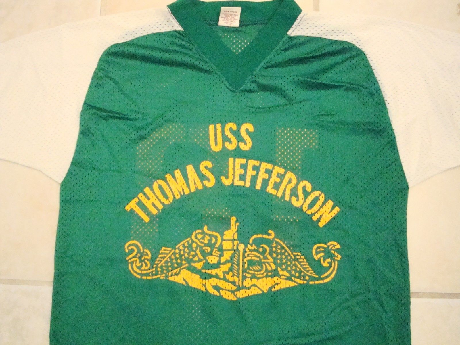 Vintage Navy USS Thomas Jefferson Boat Submarine V-Neck Netted Jersey T Shirt S - £23.73 GBP