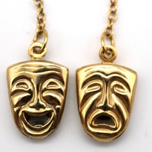Gold Plated Dangle Earrings Comedy / Tragedy Masks or Greek Theater Masks - £24.03 GBP