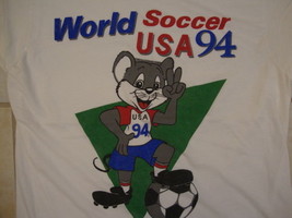 Vintage 90's World Soccer Futbol USA 1994 Cute Mouse Fun Silly Sports T Shirt M - $29.69