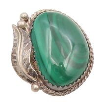 925 Sterling Silver Vintage Pendant NAVAJO Malachite Floral Leaf Charm  ... - $119.11