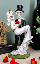 Love Never Dies Day of The Dead Skeleton Groom Carrying Bride With Rose Figurine - £19.97 GBP