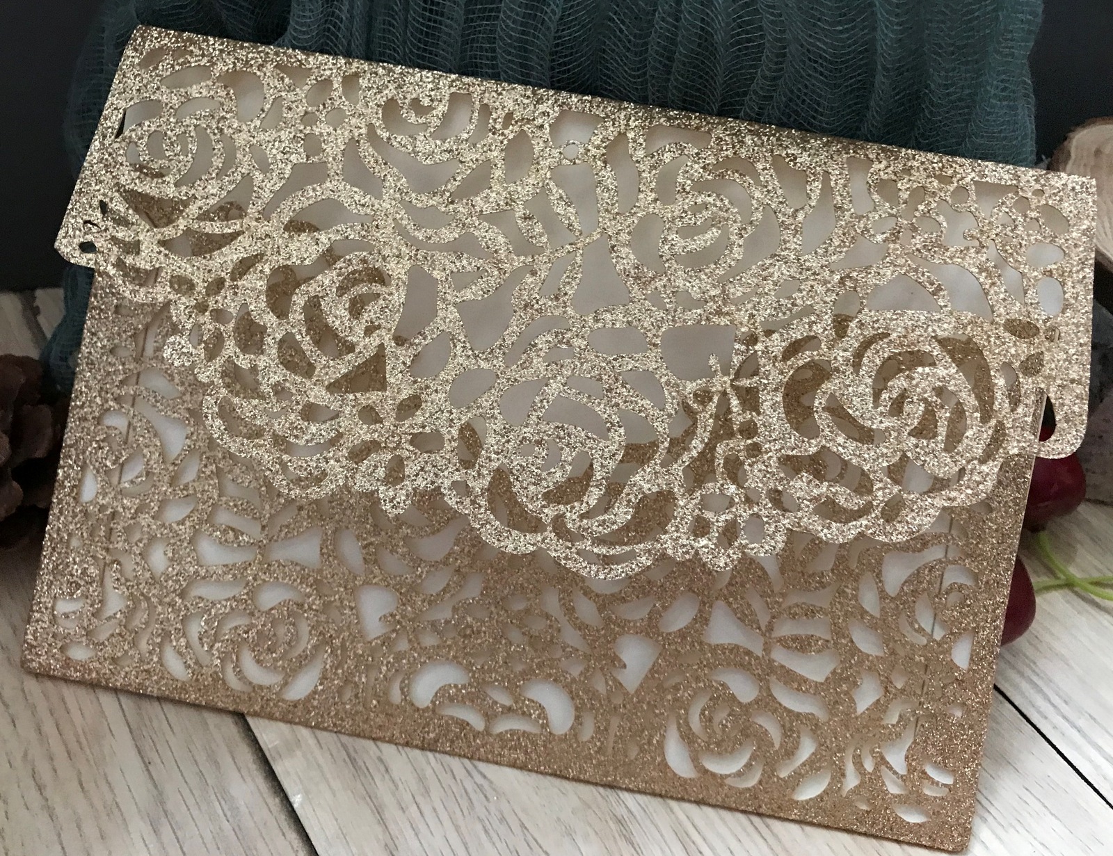 1pc glitter champaign gold laser cut weddig invitation cards,invite enve... - $6.40