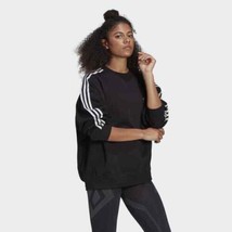 adidas Womens 3 Stripe Crewneck Sweatshirt Black FL4894 - £23.56 GBP