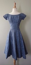 Vintage 50s Blue heart embroidery Fit n Flare Full skirt Party Dress 23&quot;W - $123.75