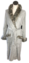 Pottery Barn Peignoir Medium Gray Faux Caramel Fur Luxury Robe Sash Belt NWT Sof - £119.90 GBP