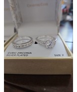 Charter Club  Silver Tone Crystal  Bridal Ring Set Size 7 - £11.81 GBP