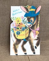 Vtg Buzza Cardoza Happy Donkey w Flower Basket Birthday Greeting Card Ep... - $5.94