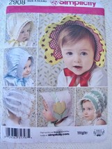 UNCUT Simplicity 2908 Baby and Toddler Hats Bonnets Pattern XS S M L - £7.98 GBP