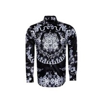 Mens Oscar Banks Brand Name Turkey Shirt Satin Floral European 6425 Black white image 2