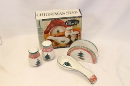 Gibson Christmas Star Tabletop Set Salt Pepper Spoon Rest Napkin Holder - $29.39
