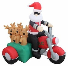6 Foot Long Christmas Inflatable Santa Claus Reindeer Motorcycle Yard Decoration - £91.90 GBP