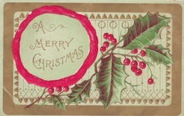Holly &amp; Berries Red Seal Art Nouveau A Merry Christmas 1910 Postcard D54 - £2.34 GBP