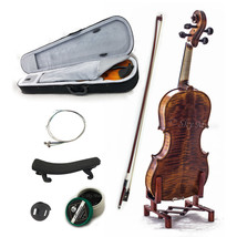 NEW 4/4 Violin Solid Wood High Flame Satin VN303 w Case Bow Rosin String - £202.89 GBP