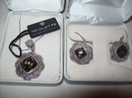 NICOLETTE 24k Gold &amp; Sterling Silver Gemstone Earrings and Necklace Set NWT +BOX - £215.79 GBP