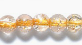 6mm China Round Druk Glass Beads Gold Lined Transp Crystal Crackle, 140 - £1.99 GBP