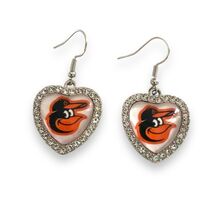 NEW WOMENS BALTIMORE BASEBALL SILVER CRYSTAL HEART EARRINGS DANGLE DROP ... - $9.85